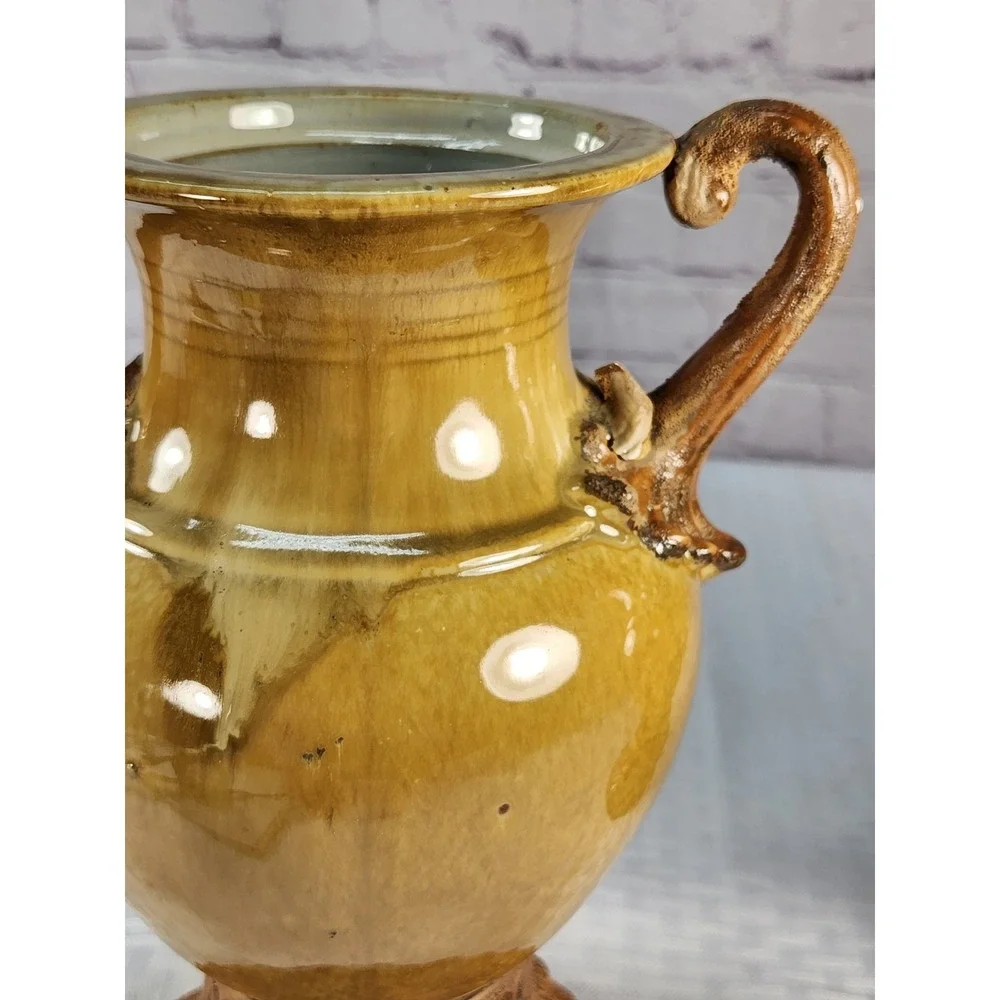 Lg Tuscan Style Ceramic Vase Set Brown Drip Glaze Rustic Bookshelf Mantlw Decor